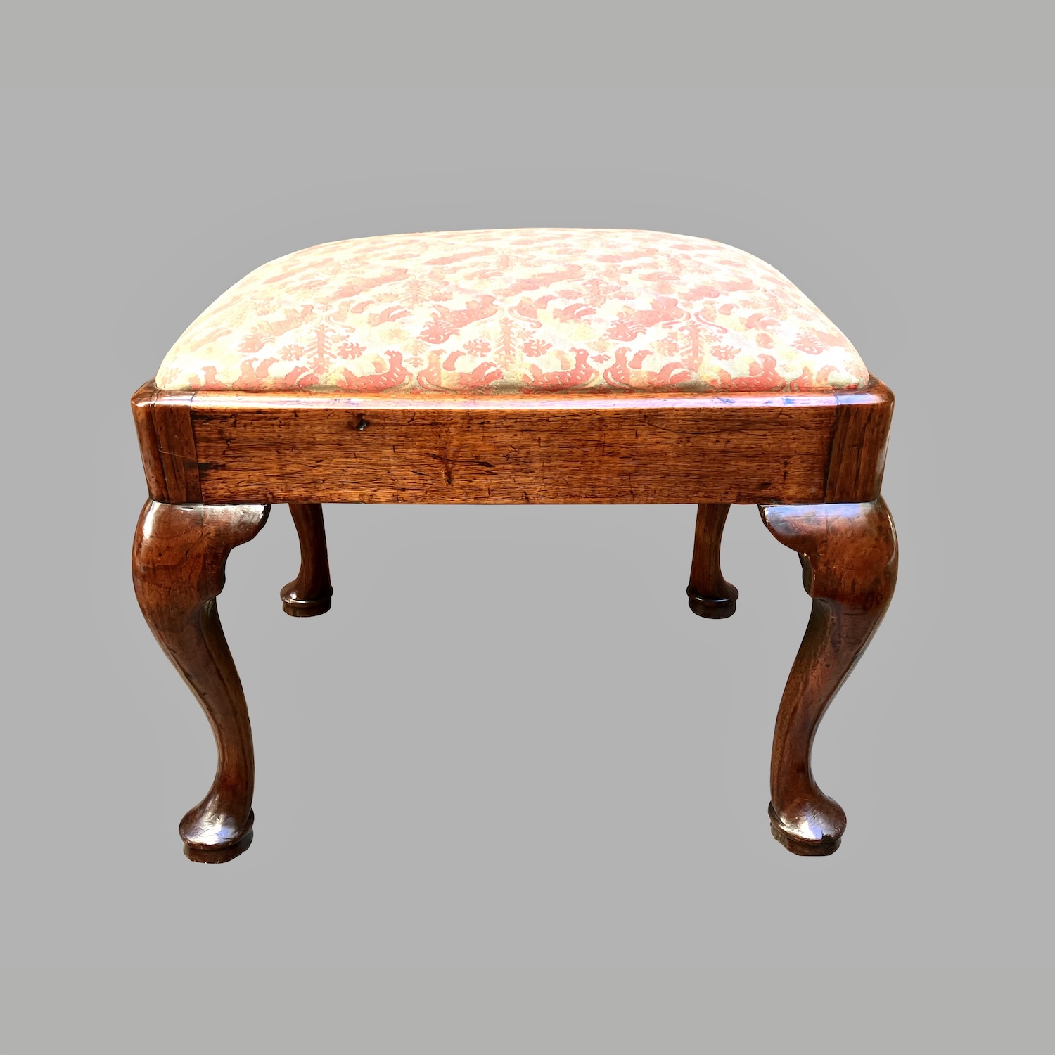 english-george-i-period-small-mahogany-bench-now-upholstered-fortuny-fabric-c723-20