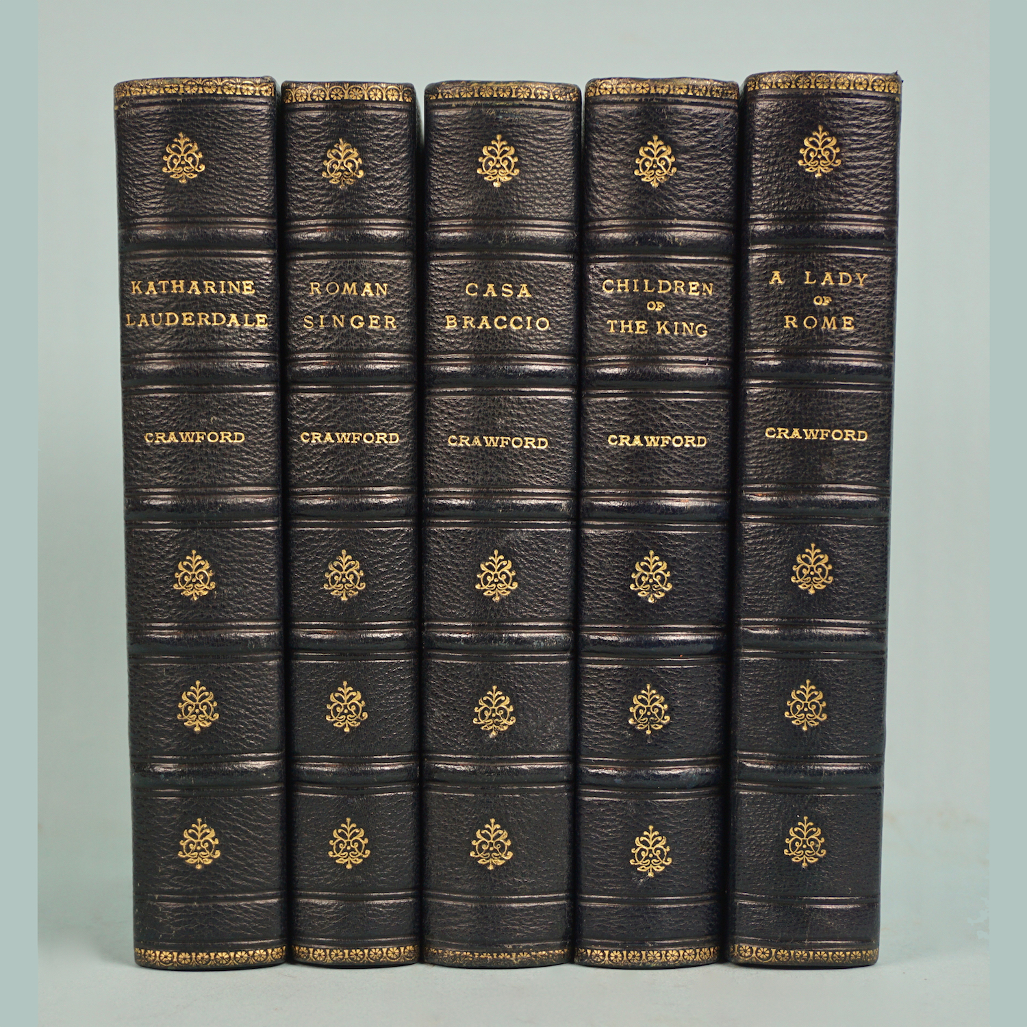 f-crawford-5-volumes-bound-blue-morocco-leather-with-gilt-spines-c920-11