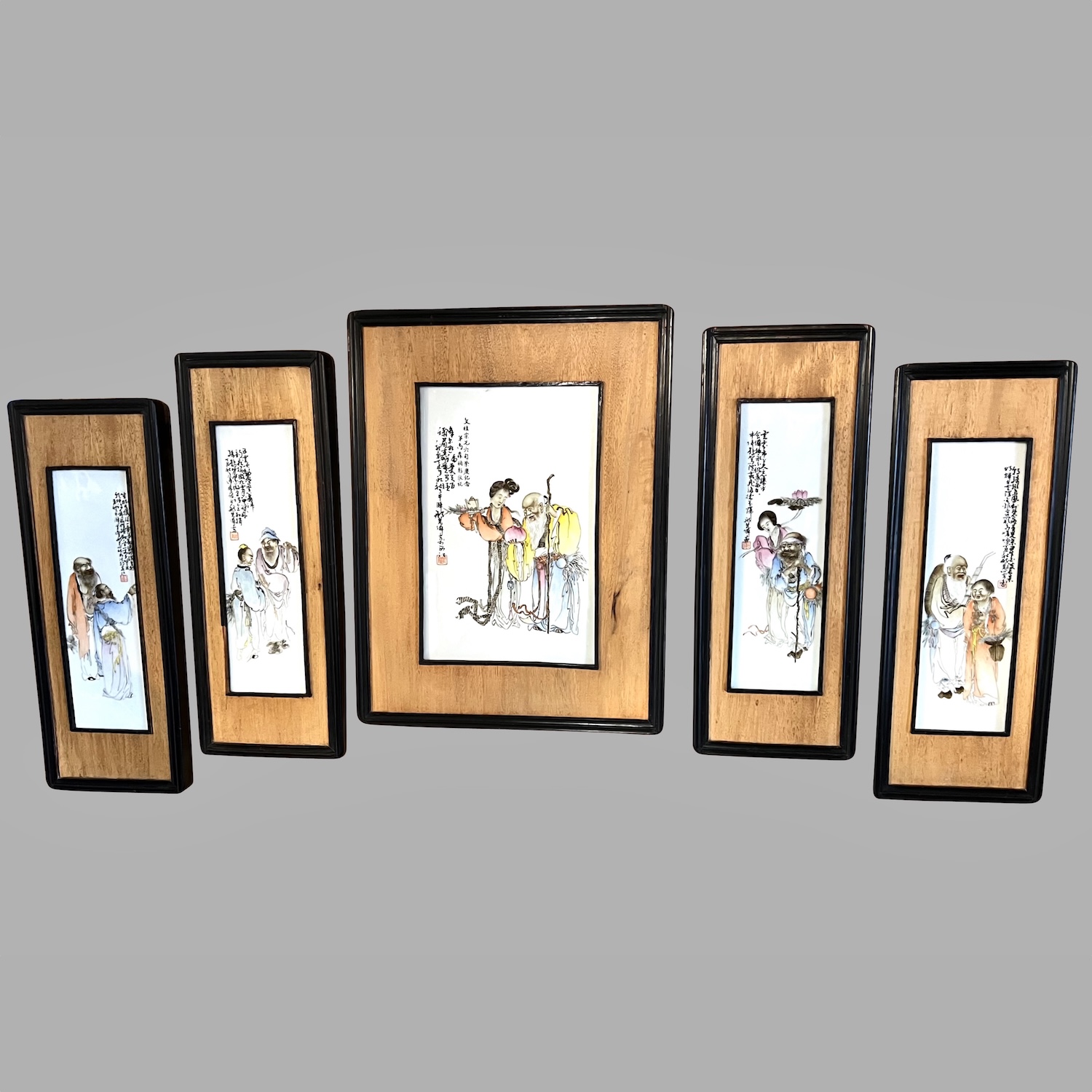 a-set-5-framed-chinese-paintings-on-porcelain-traditionally-garbed-figures-c224-25
