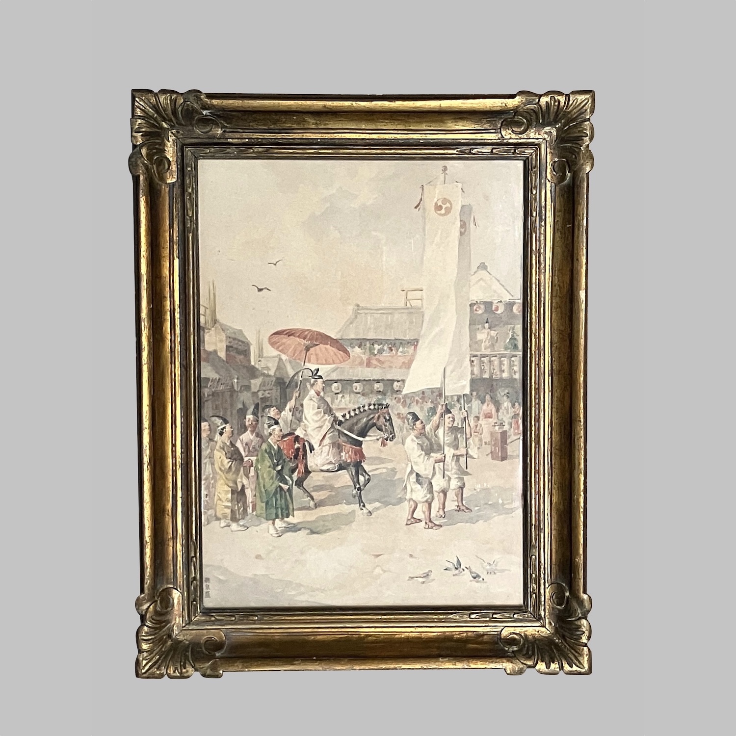 evocative-japanese-watercolor-ceremonial-parade-scene-giltwood-frame-c224-28