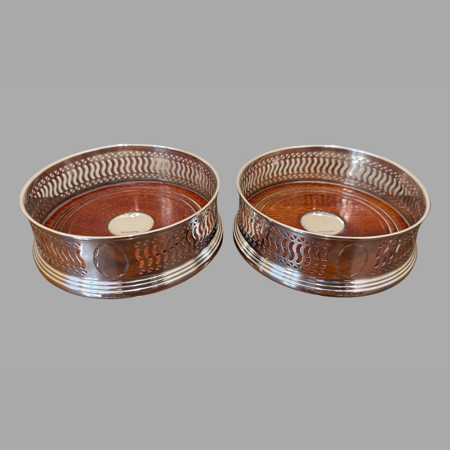 pair-english-sterling-silver-mahogany-wine-coasters-made-2000-a1026-1