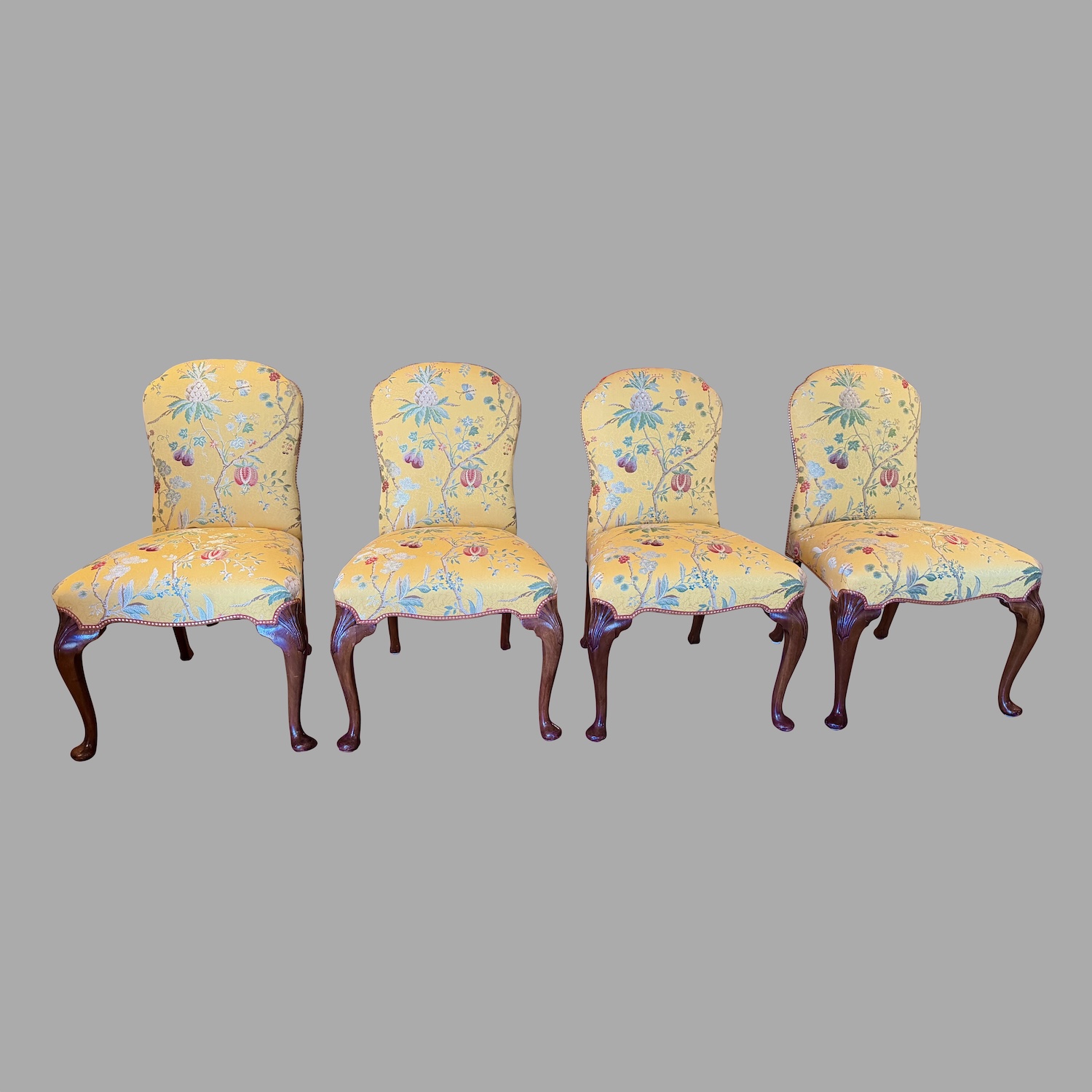 set-4-georgian-mahogany-style-upholstered-side-chairs-yellow-fabric-f1225-24